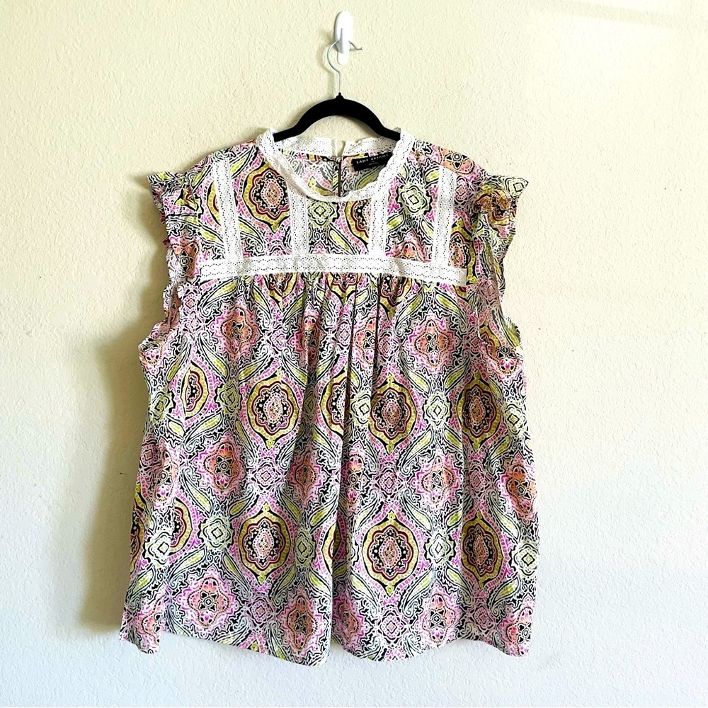 Lane Bryant Colorful Patterned Women's Top size 24 cottage-core 100% cotton chic